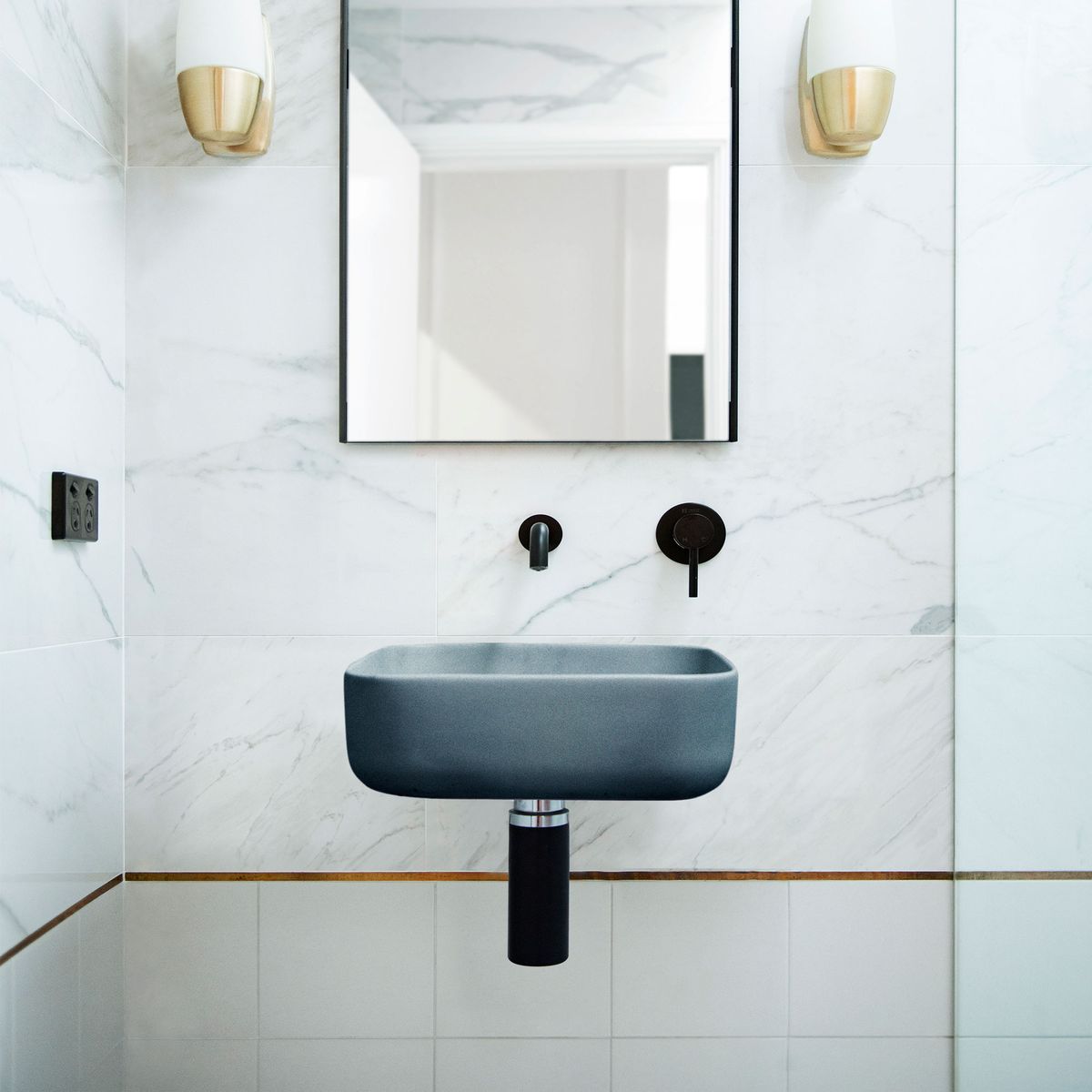 Nood Wall Mount Cube Basin in Copan Blue