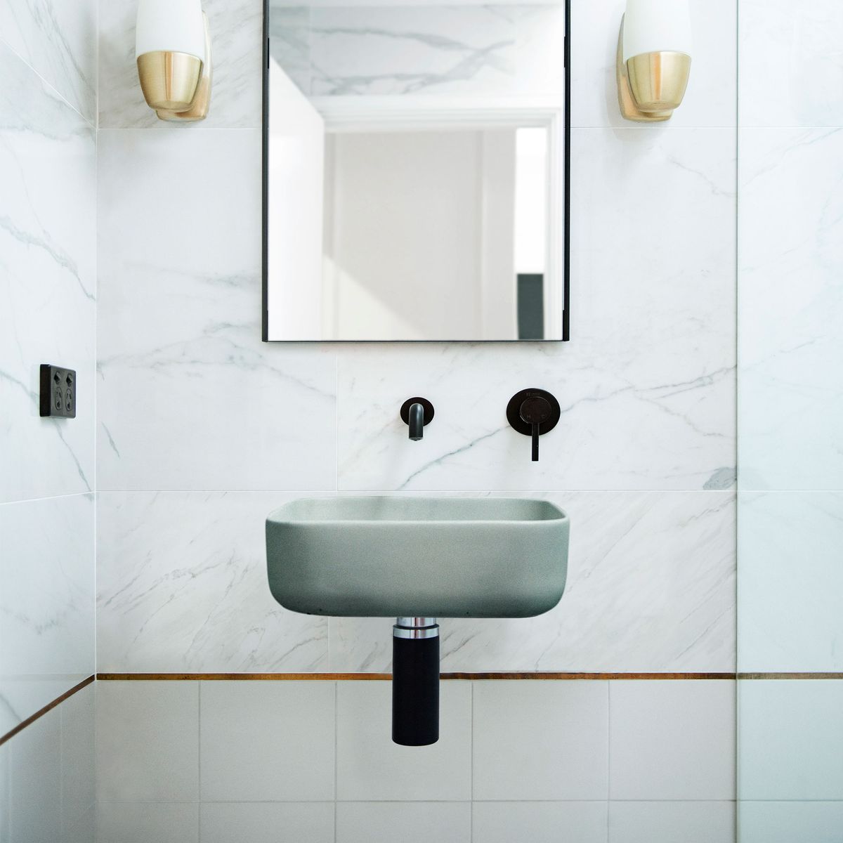 Nood Wall Mount Cube Basin in Mid Tone Grey