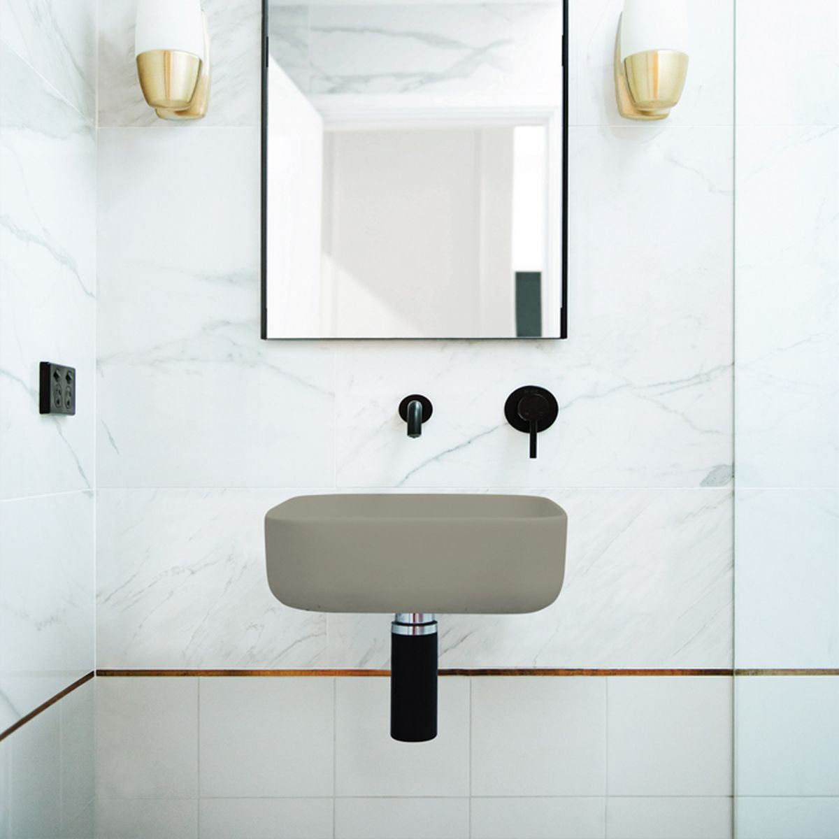 Nood Wall Mount Cube Basin in Olive