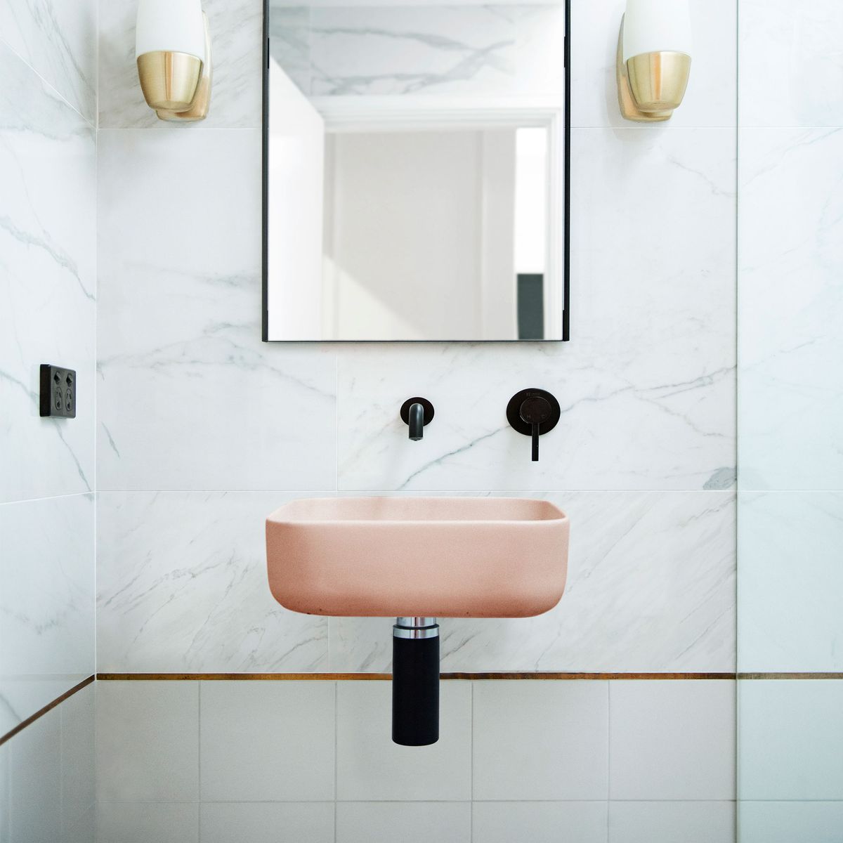 Nood Wall Mount Cube Basin in Pastel Peach