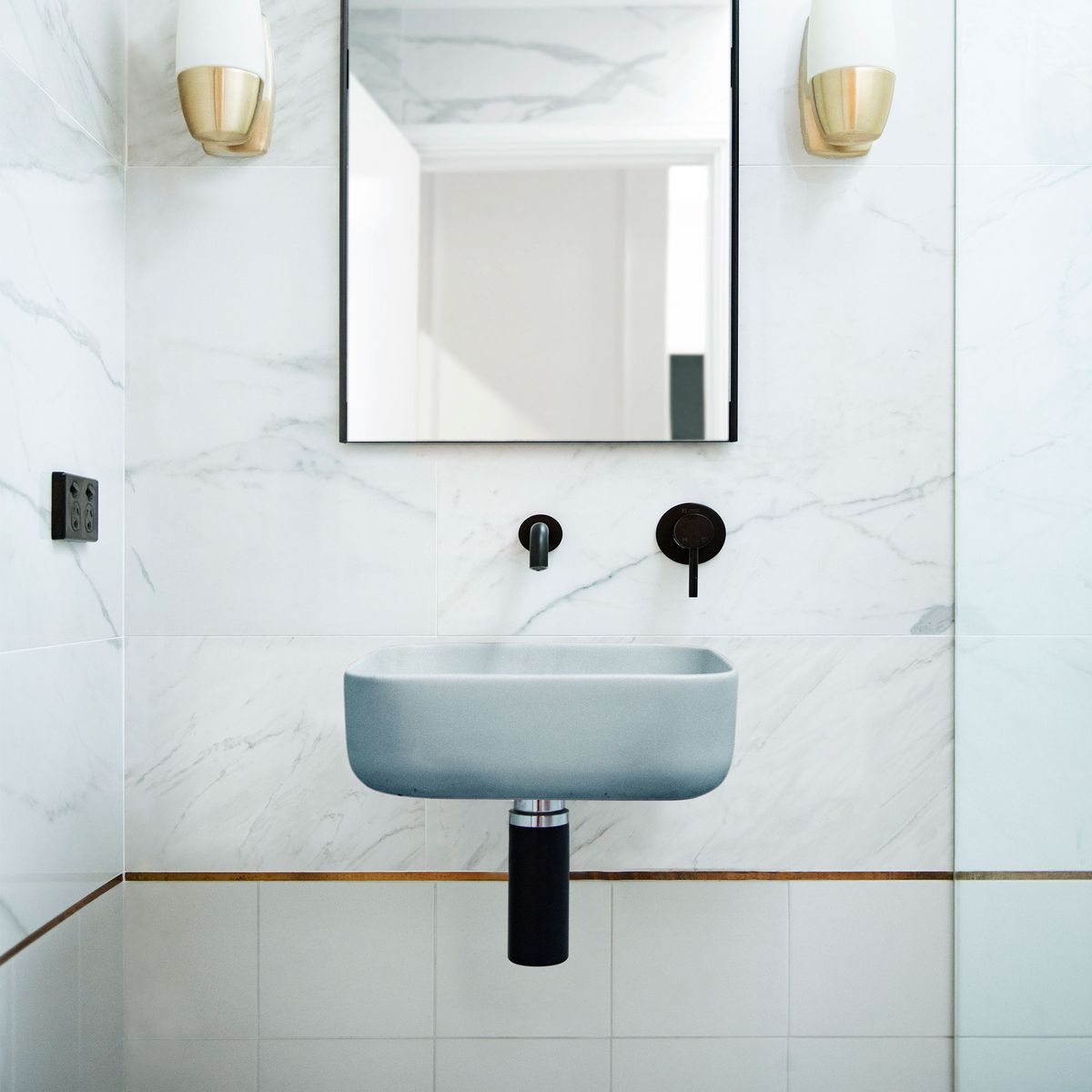 Nood Wall Mount Cube Basin in Powder Blue