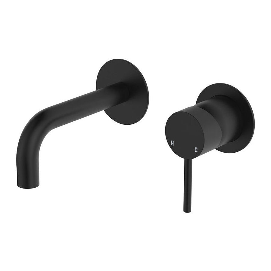 Fienza Kaya Basin/Bath Wall Mixer Dress Kit, Round Plates, 130mm Outlet, Matte Black