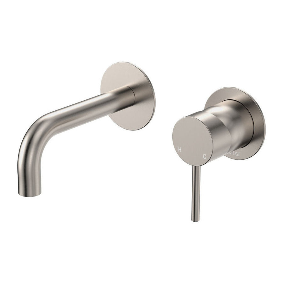 Fienza Kaya Basin/Bath Wall Mixer Dress Kit, Round Plates, 130mm Outlet, Brushed Nickel