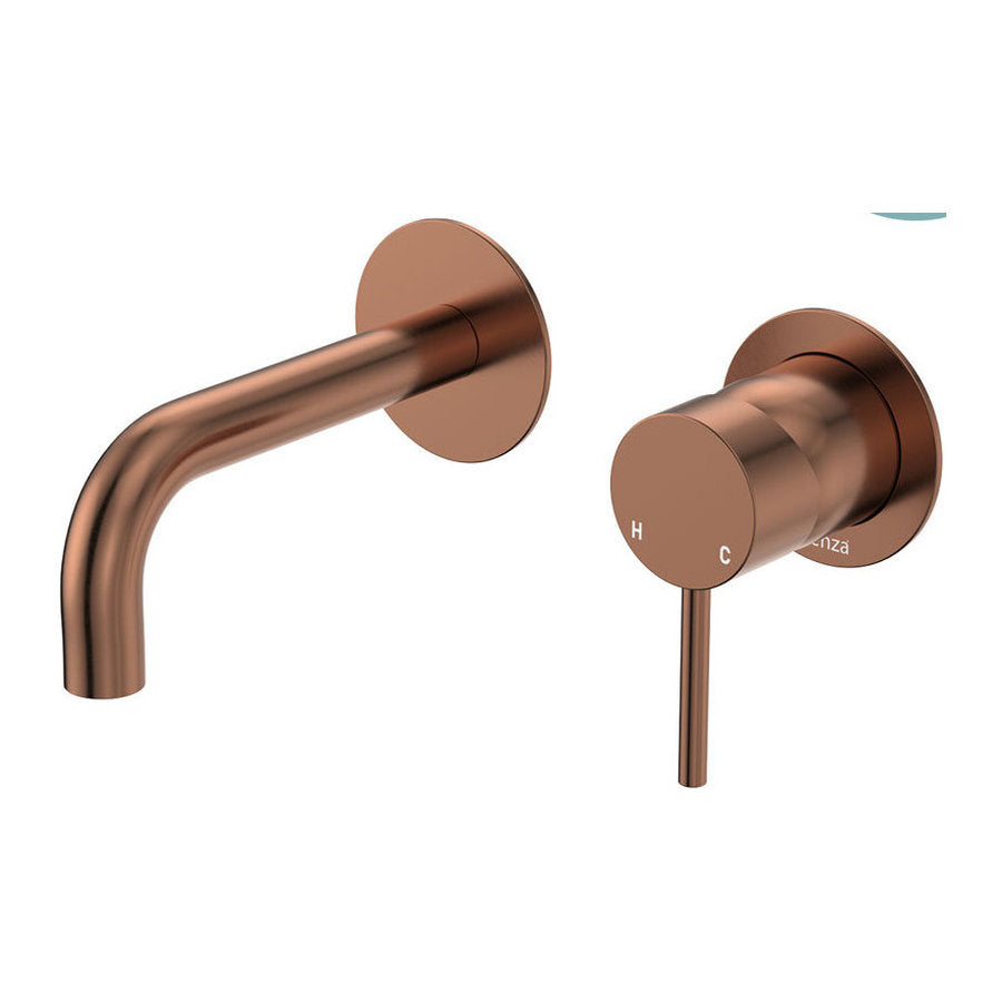 Fienza Kaya Basin/Bath Wall Mixer Dress Kit, Round Plates, 130mm Outlet, Brushed Copper