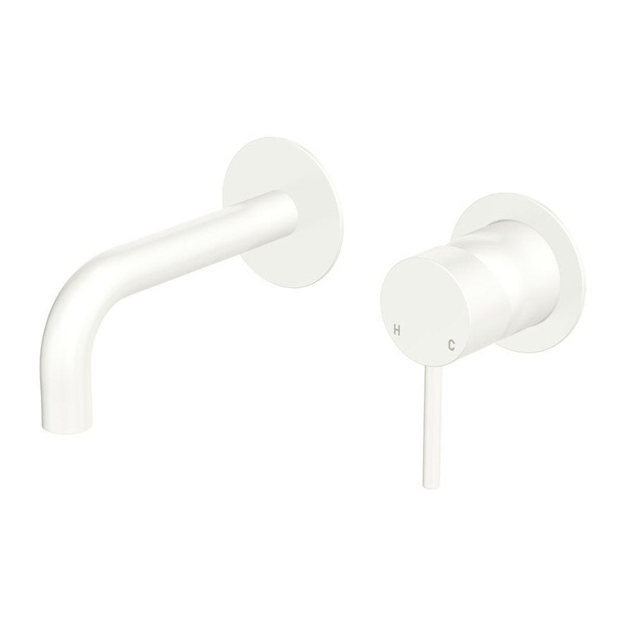 Fienza Kaya Basin/Bath Wall Mixer Dress Kit, Round Plates, 130mm Outlet, Matte White