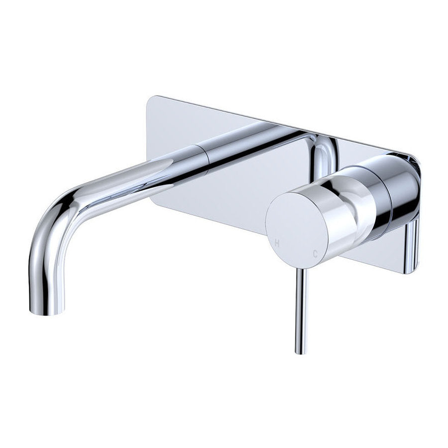 Fienza Kaya Basin/Bath Wall Mixer Dress Kit, Rectangular Plate, 130mm Outlet, Chrome