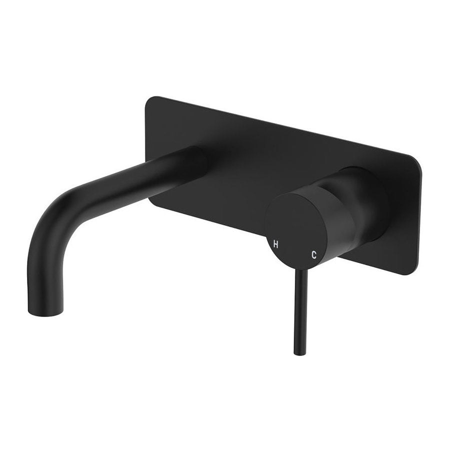 Fienza Kaya Basin/Bath Wall Mixer Dress Kit, Rectangular Plate, 130mm Outlet, Matte Black
