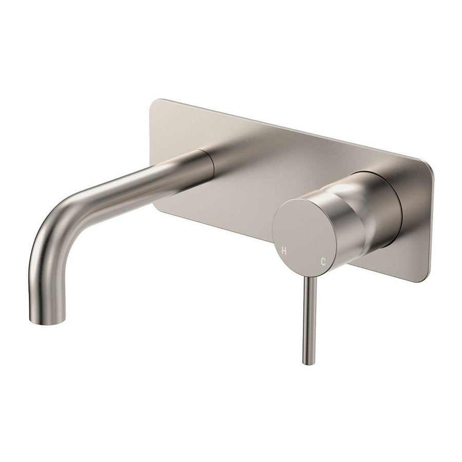 Fienza Kaya Basin/Bath Wall Mixer Dress Kit, Rectangular Plate, 130mm Outlet, Brushed Nickel