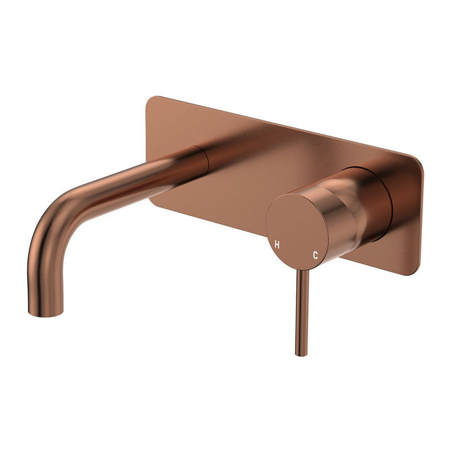 Fienza Kaya Basin/Bath Wall Mixer Dress Kit, Rectangular Plate, 130mm Outlet, Brushed Copper