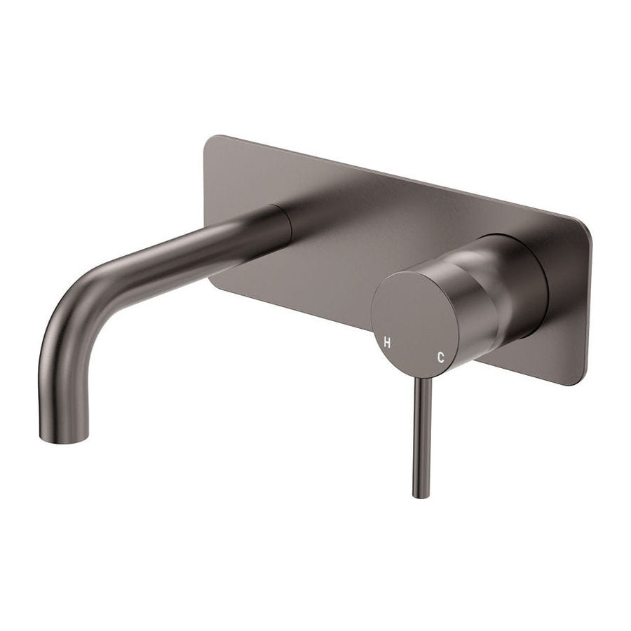 Fienza Kaya Basin/Bath Wall Mixer Dress Kit, Rectangular Plate, 130mm Outlet, Gun Metal