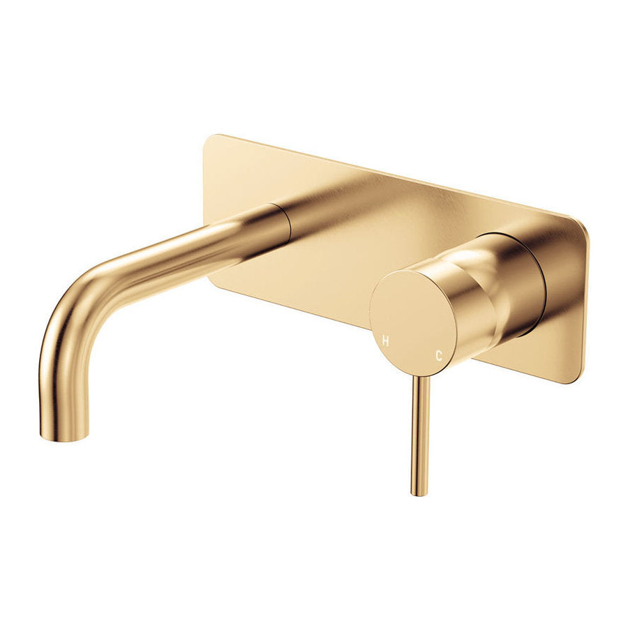 Fienza Kaya Basin/Bath Wall Mixer Dress Kit, Rectangular Plate, 130mm Outlet, Urban Brass