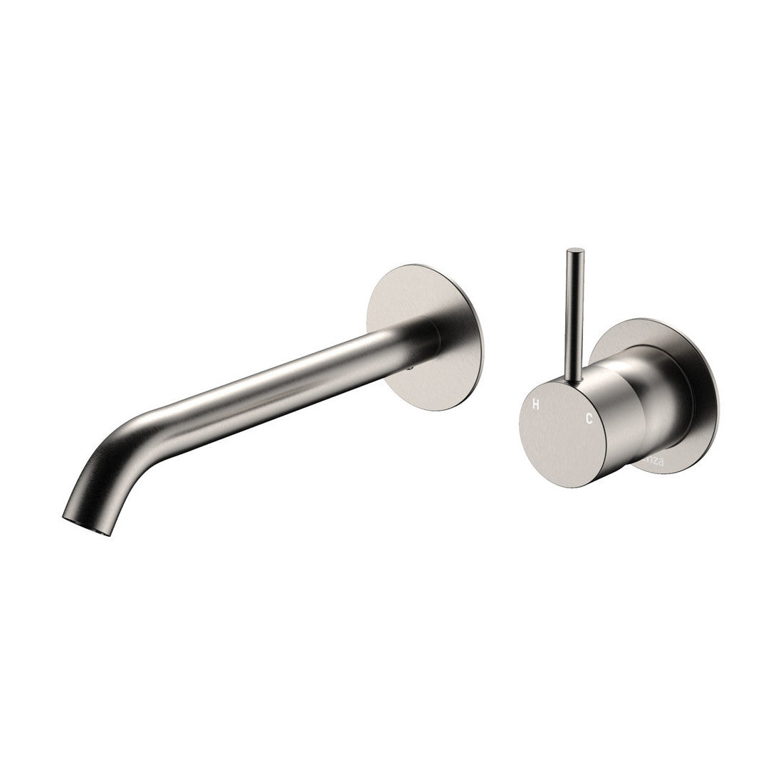 Fienza Kaya Up Basin/Bath Wall Mixer Dress Kit, Round Plates, 200mm Outlet, Brushed Nickel