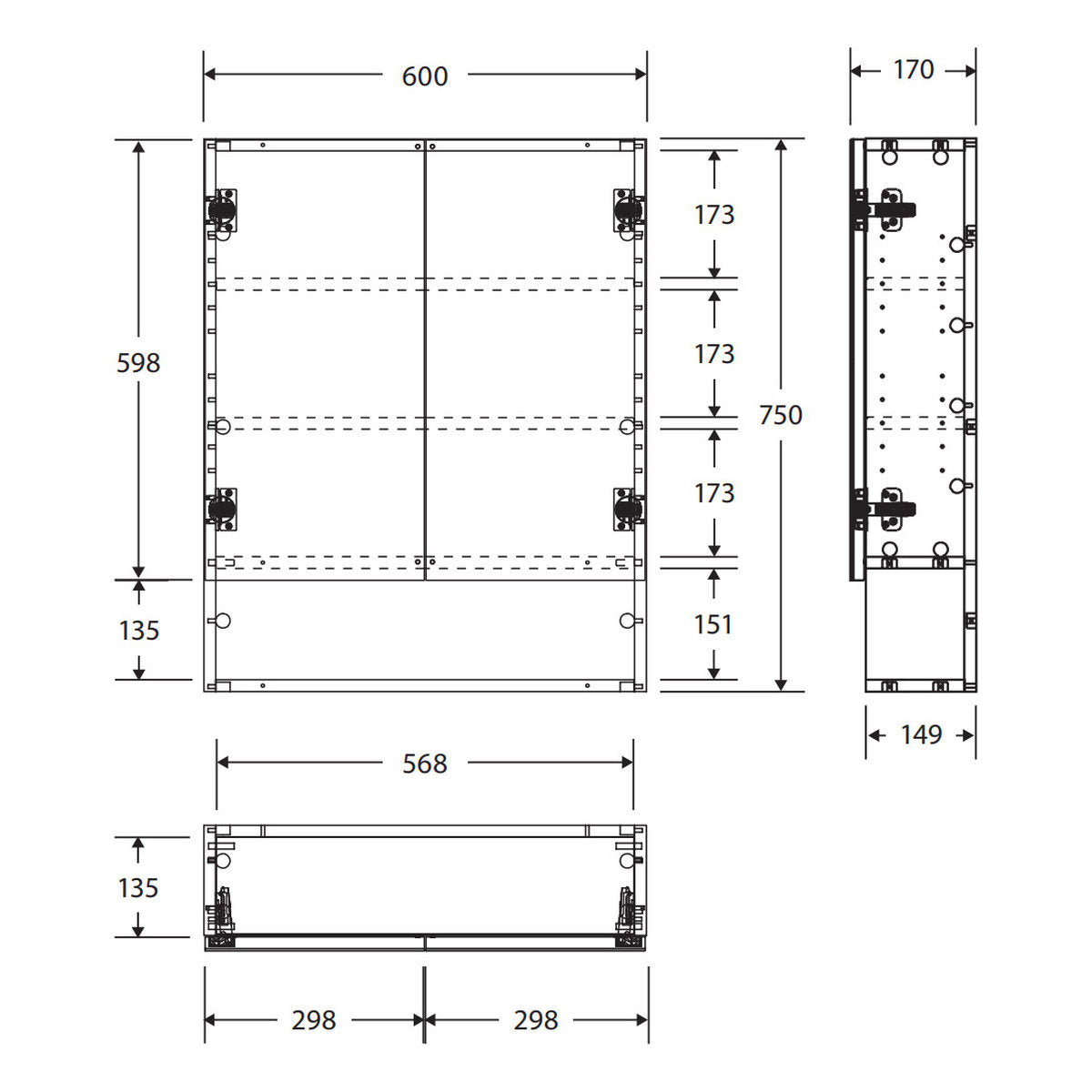 Fienza Aluca 600 Display Shelf Mirror Cabinet