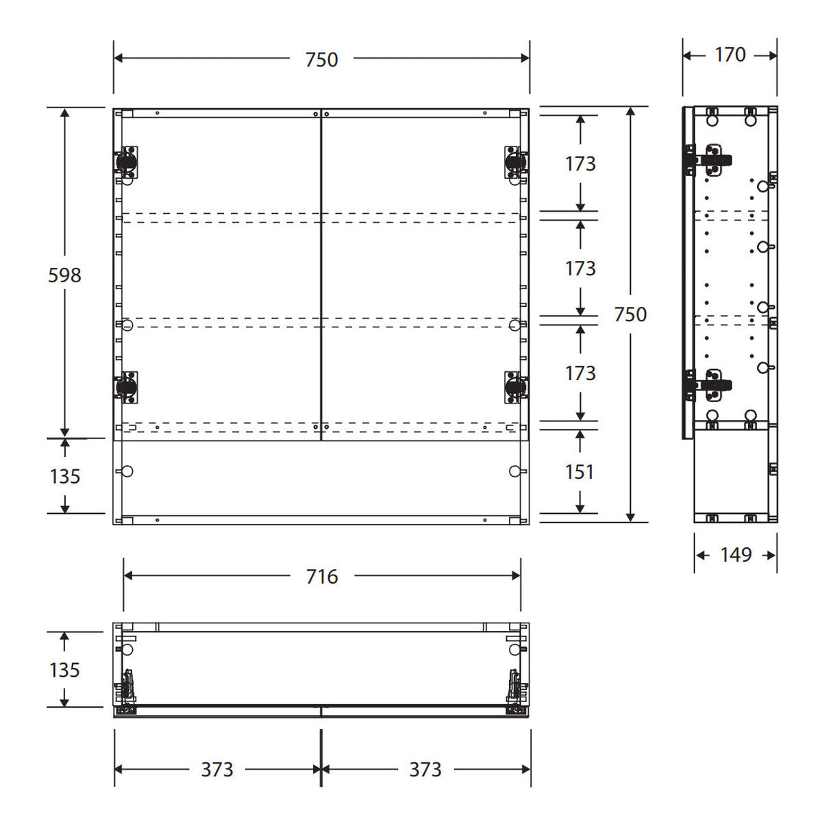 Fienza Aluca 750 Display Shelf Mirror Cabinet