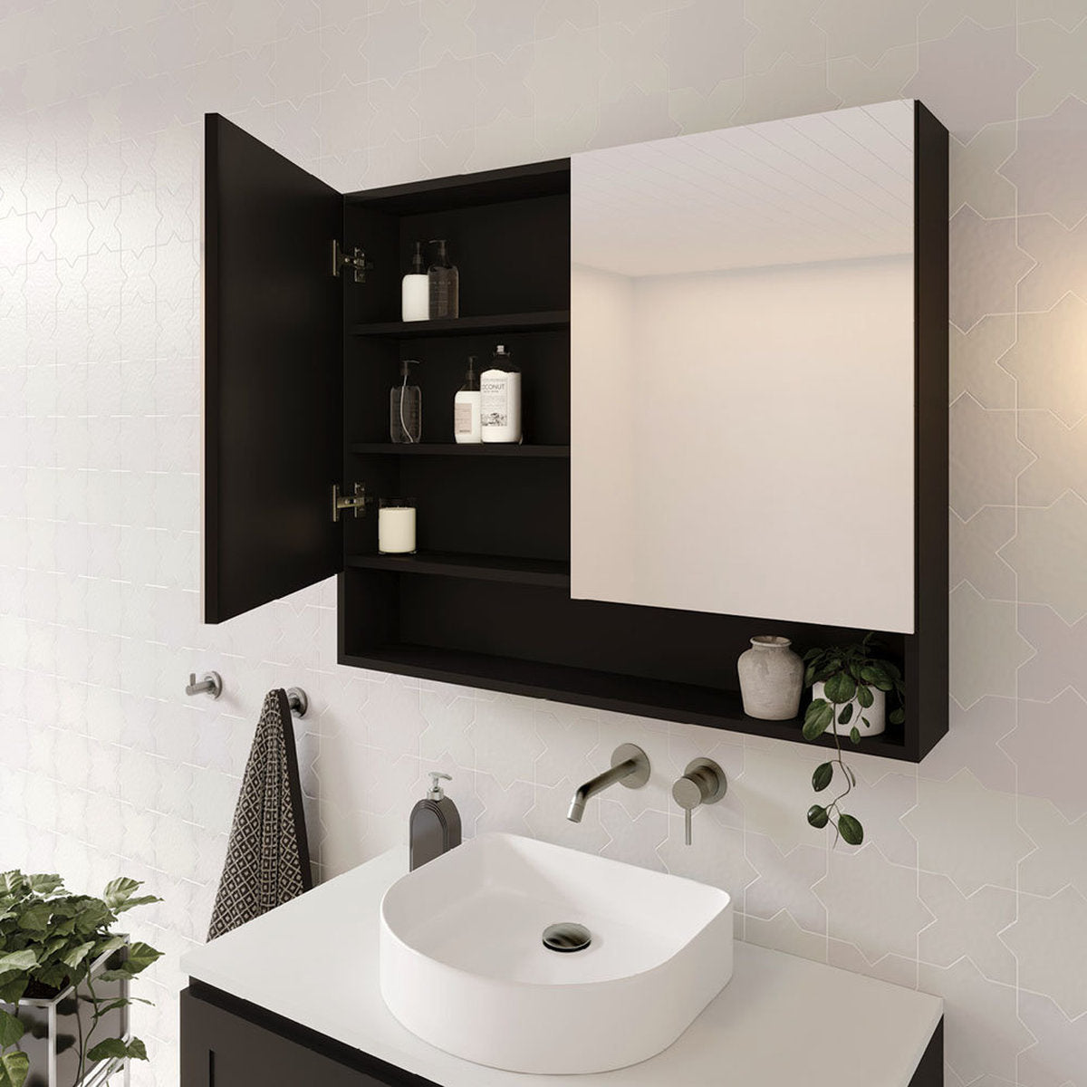 Fienza Aluca 900 Display Shelf Mirror Cabinet