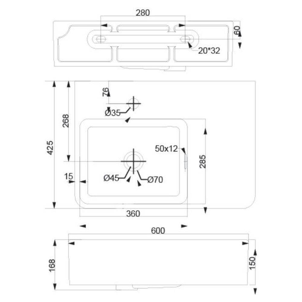 Studio Bagno Edge MK2 Square Left Basin - 1 Taphole