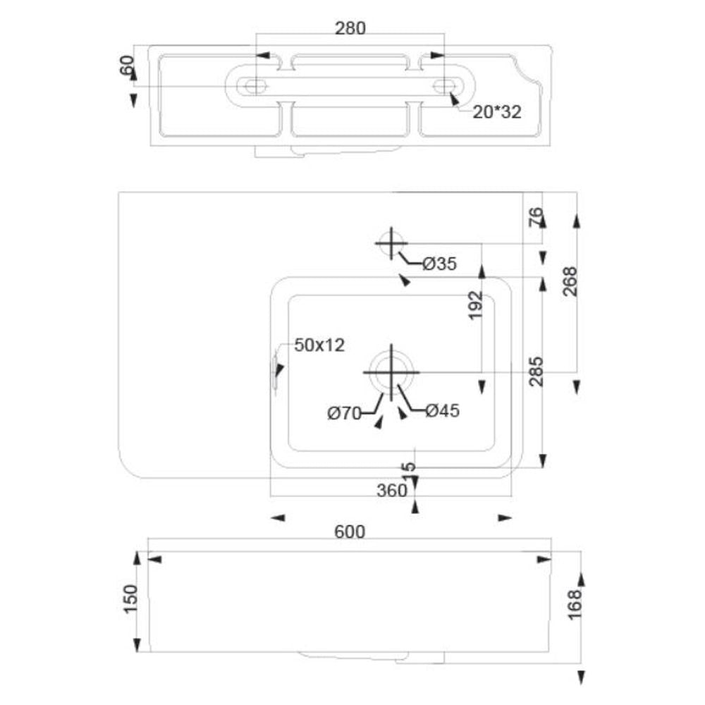 Studio Bagno Edge MK2 Square Right Basin - 1 Taphole