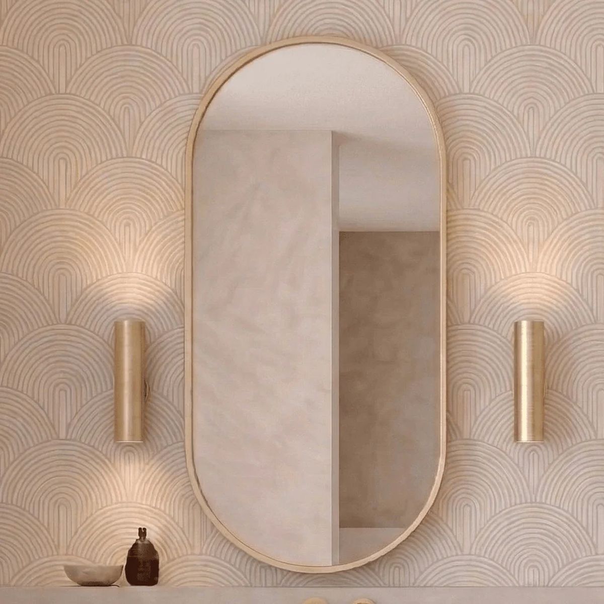 Elli Framed Shaving Cabinet, 450x900mm, Brushed Gold
