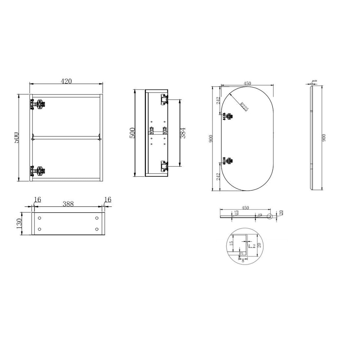 Elli Framed Shaving Cabinet, 450x900mm, Brushed Nickel
