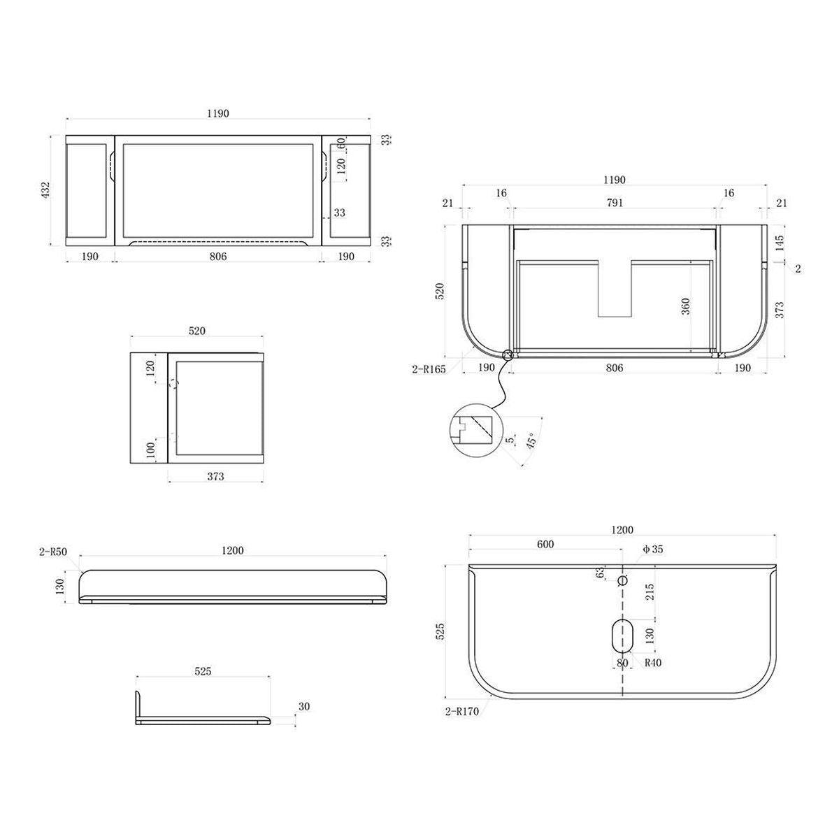 Evara 120 x 53 Wall Hung Vanity with Real Marble Top To Suit Above Counter Basin-White