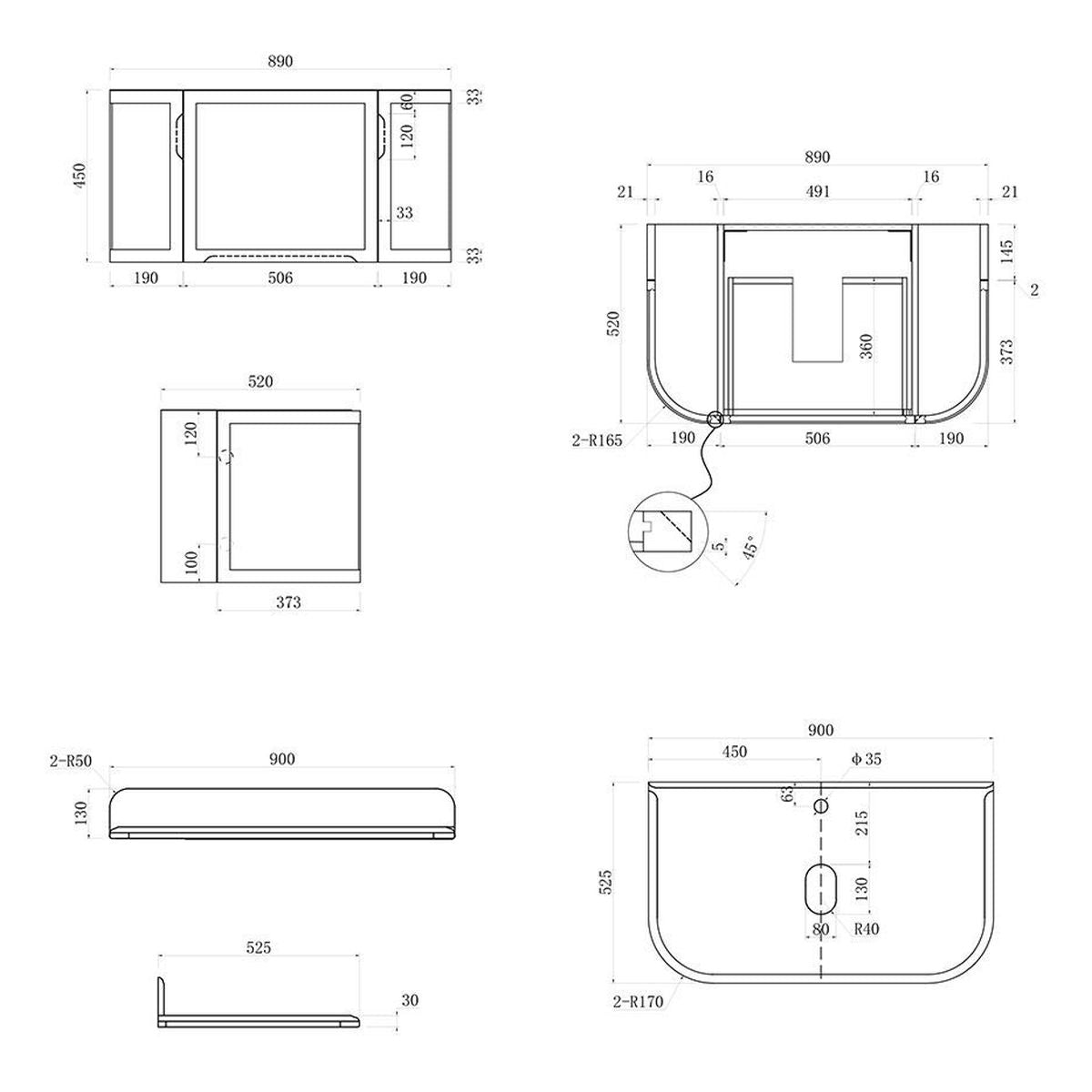 Evara 90 x 53 Wall Hung Vanity with Real Marble Top To Suit Above Counter Basin-White