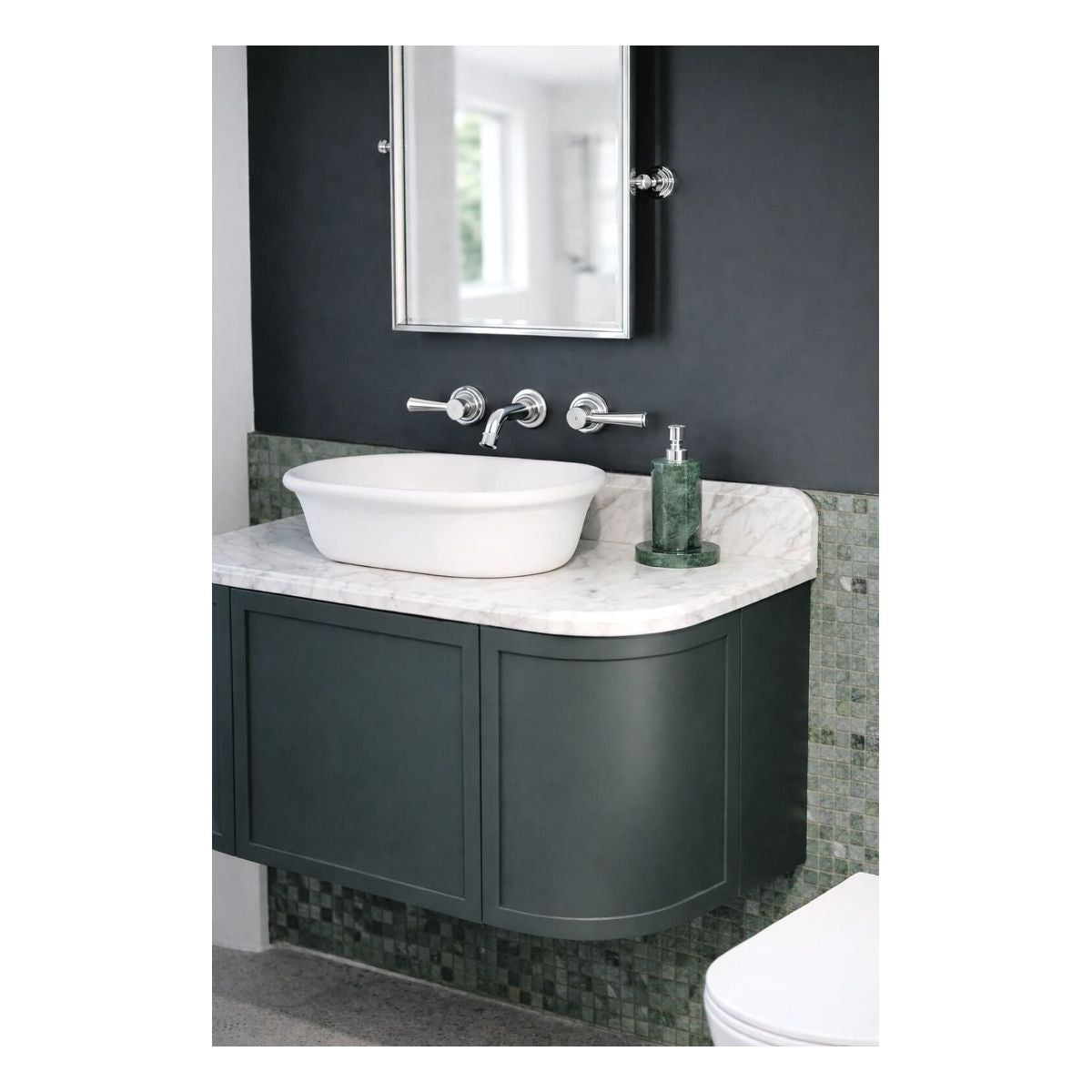 Evara 90 x 53 Wall Hung Vanity with Real Marble Top To Suit Above Counter Basin-Aegean Blue