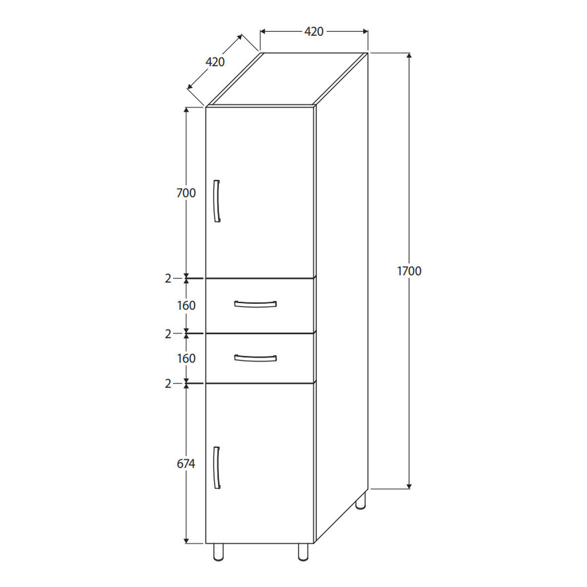 Fienza Unicab Tallboy, 1 Glass Panel Door & 2 Drawers