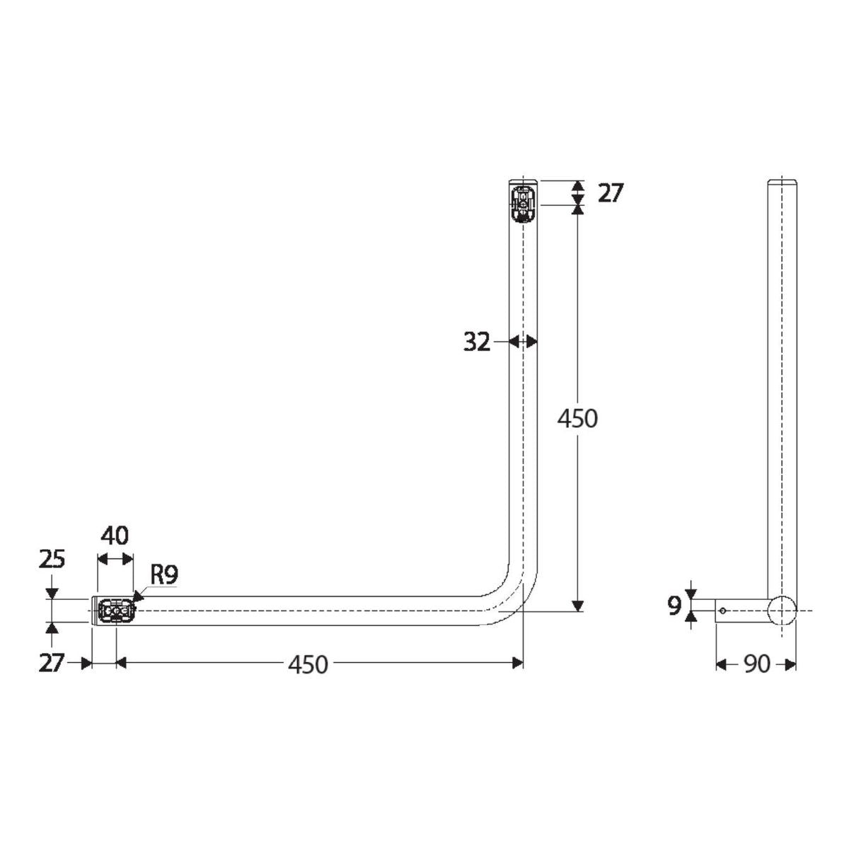 Fienza 90° Ambulant Care Hand Rail, Matte Black