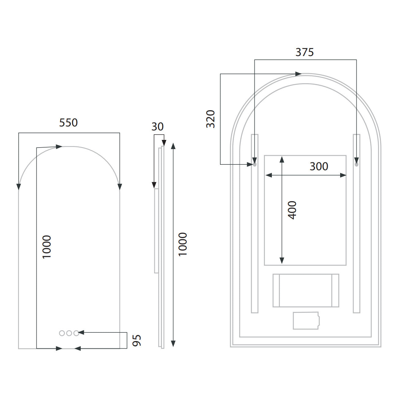 Euro Mirror ARK - Frameless - 550mm x 1000mm LED Mirror