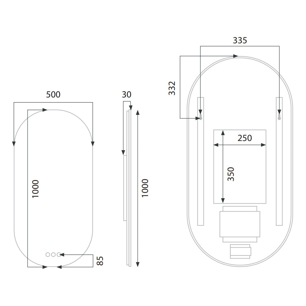 Euro Mirror KAPSEL - Frameless - 500mm x 1000mm LED Mirror