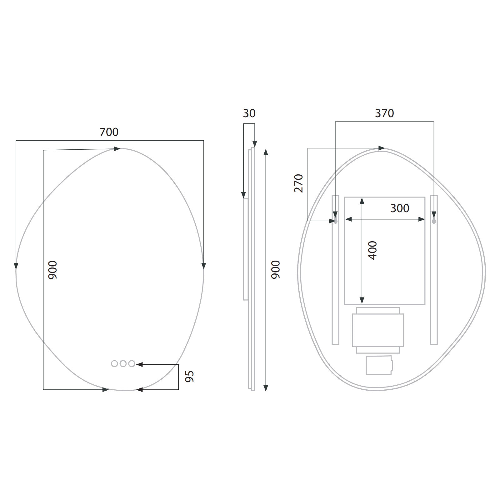 Euro Mirror PEBL - Frameless - 700mm x 900mm LED Mirror