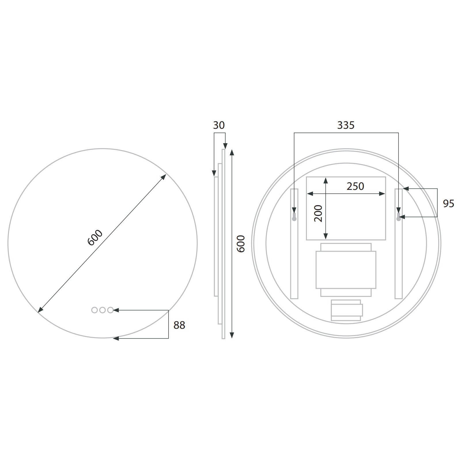 Euro Mirror OLEK - Frameless - 600mm LED Mirror