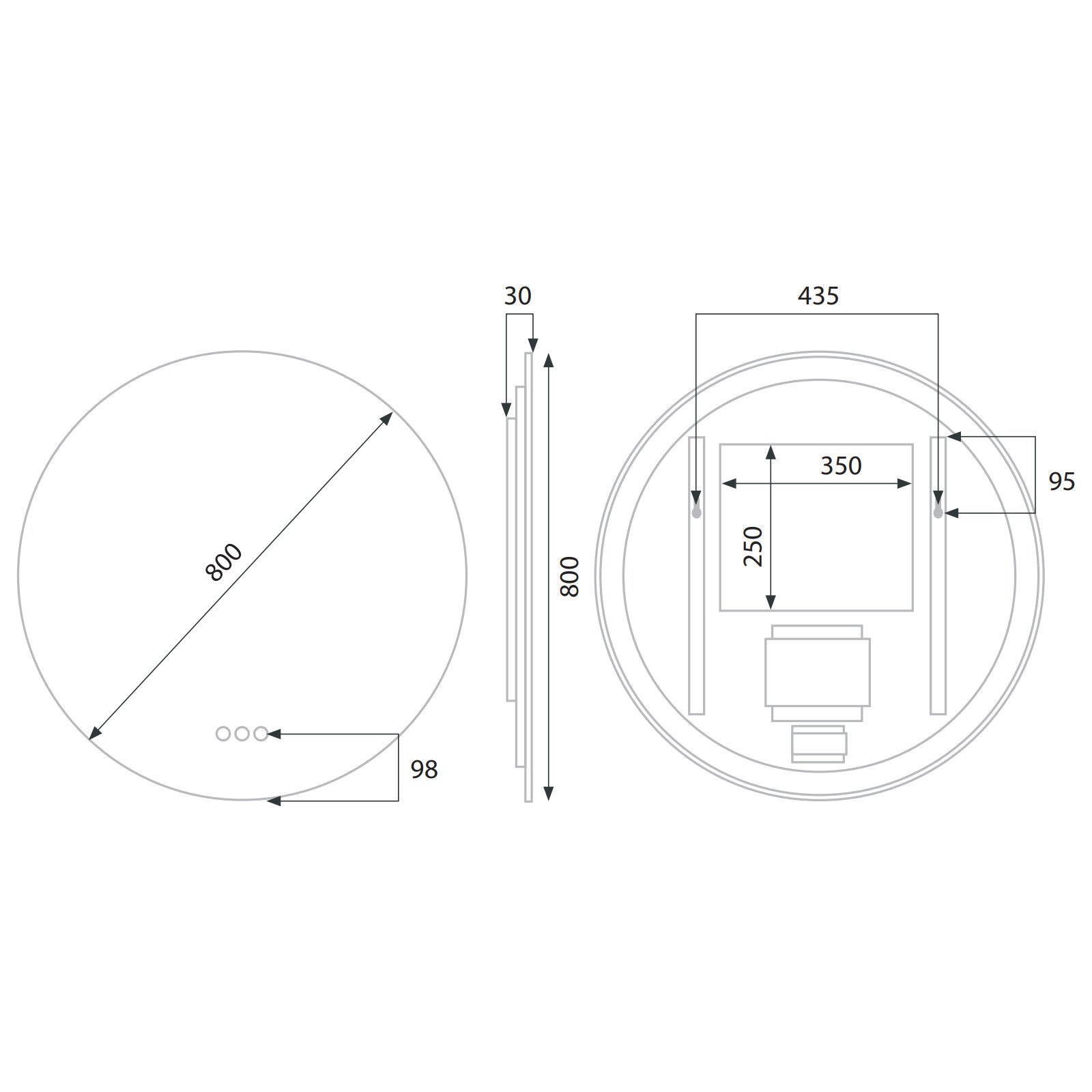 Euro Mirror OLEK - Frameless - 800mm LED Mirror