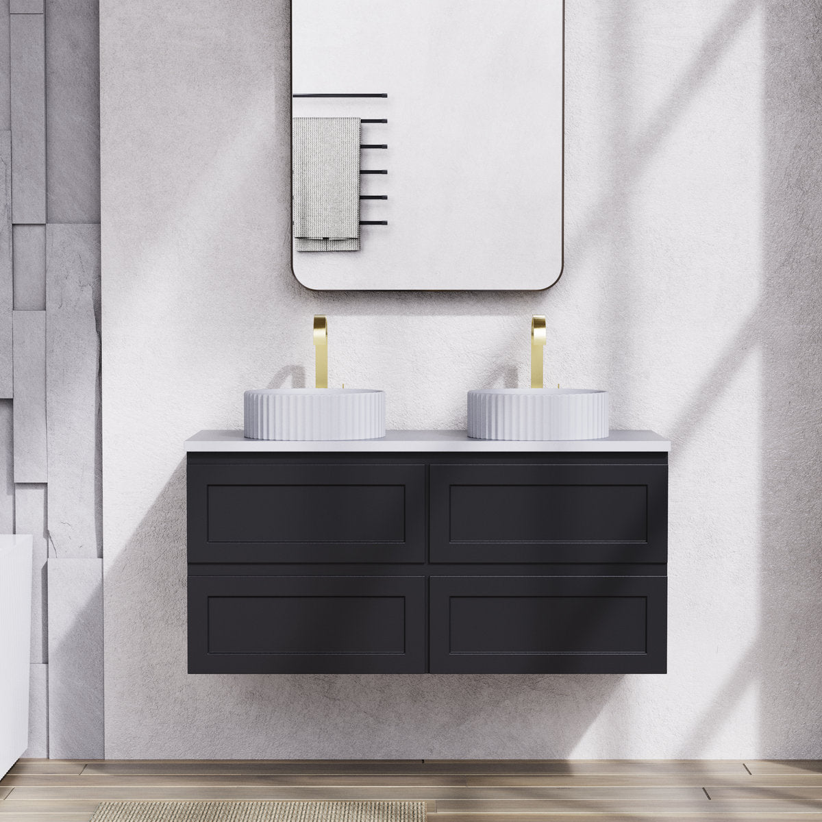 Tiffany 1200mm Double Basin Wall Hung Vanity Cabinet Matte Black