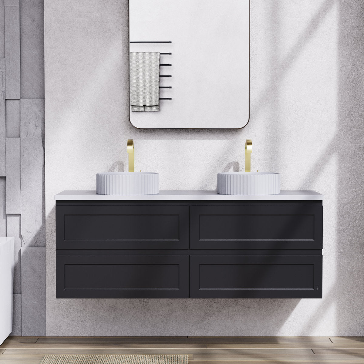 Tiffany 1500mm Double Basin Wall Hung Vanity Cabinet Matte Black
