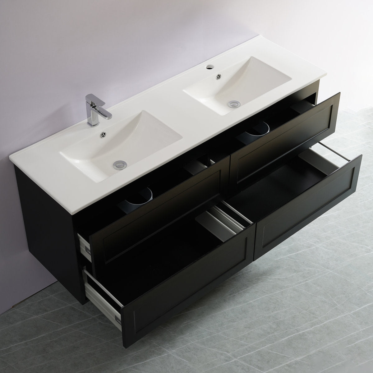 Tiffany 1500mm Double Basin Wall Hung Vanity Cabinet Matte Black