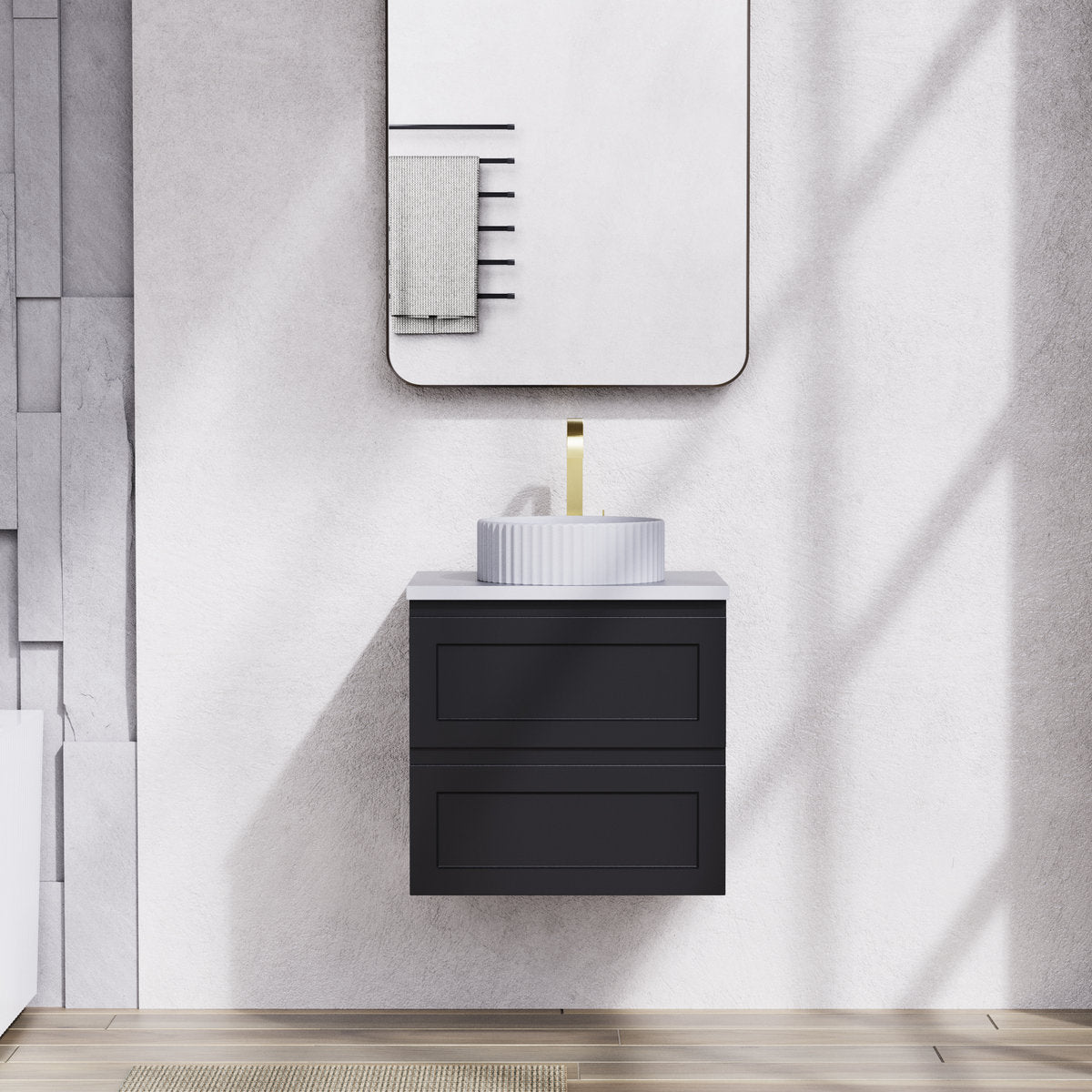 Tiffany 600mm Single Basin Wall Hung Vanity Cabinet Matte Black