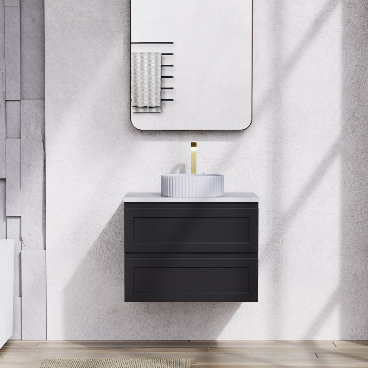 Tiffany 750mm Single Basin Wall Hung Vanity Cabinet Matte Black