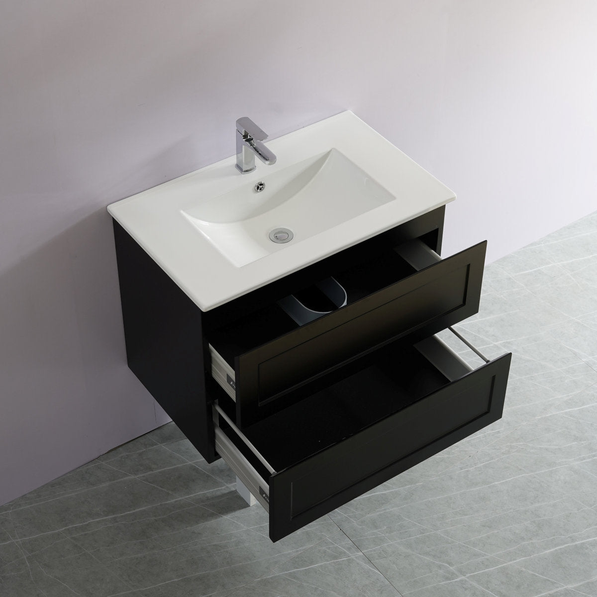 Tiffany 750mm Single Basin Wall Hung Vanity Cabinet Matte Black