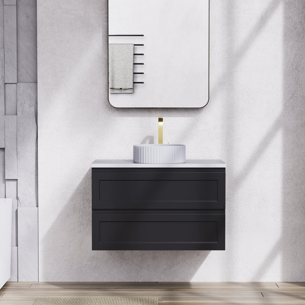 Tiffany 900mm Single Basin Wall Hung Vanity Cabinet Matte Black