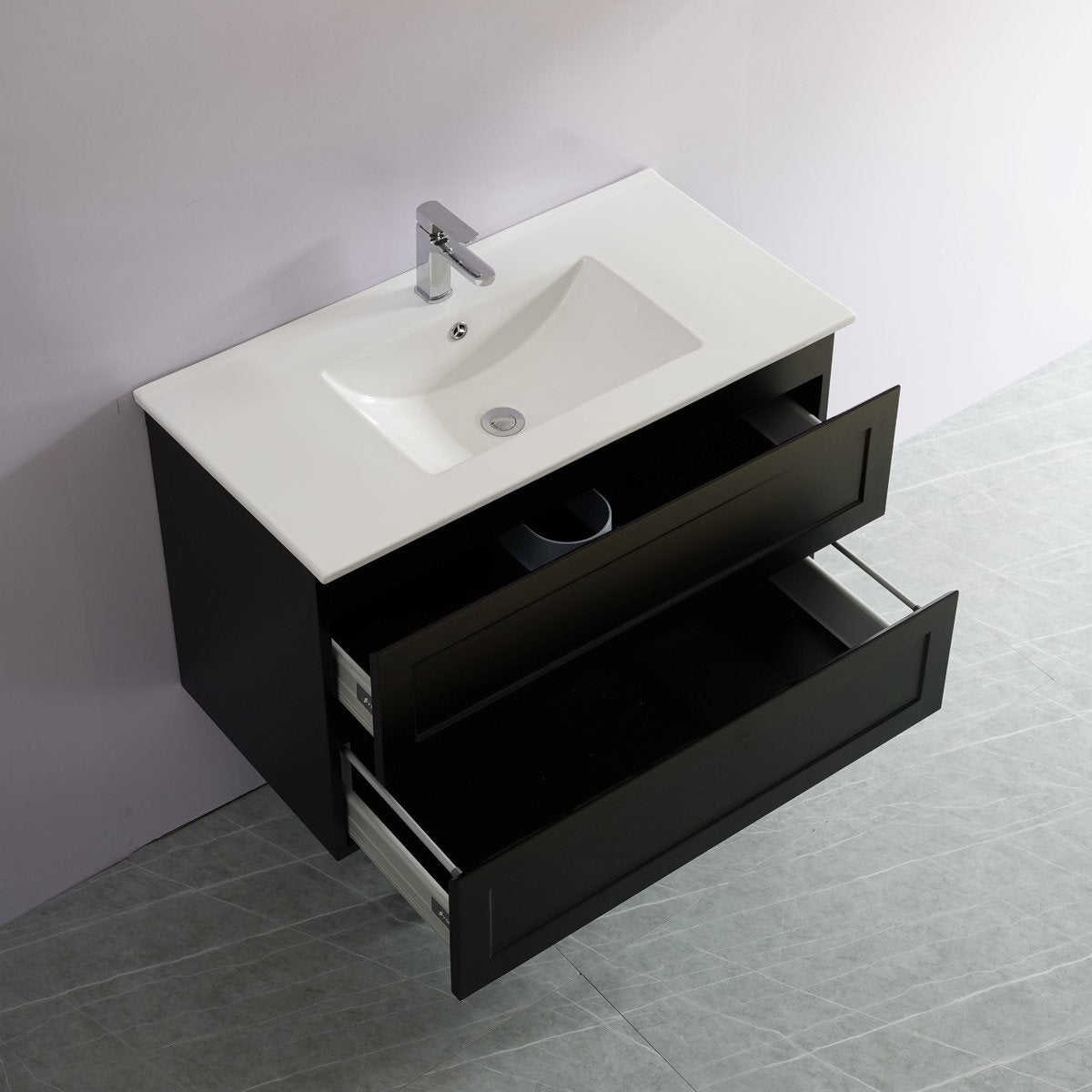 Tiffany 900mm Single Basin Wall Hung Vanity Cabinet Matte Black