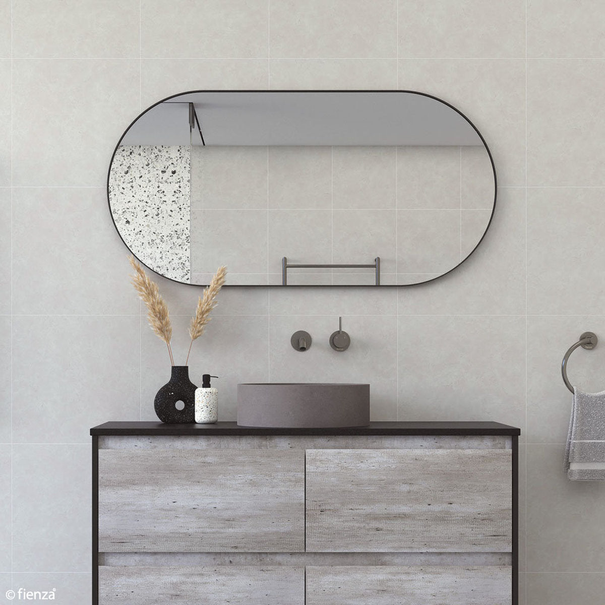 Fienza Empire Matte Black Framed Mirror, 450x900mm