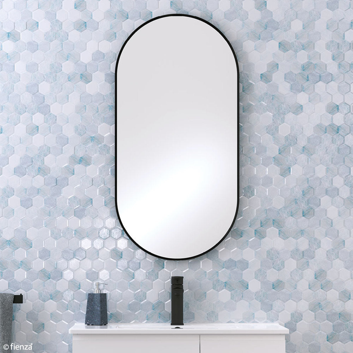 Fienza Empire Matte Black Framed Mirror, 450x900mm