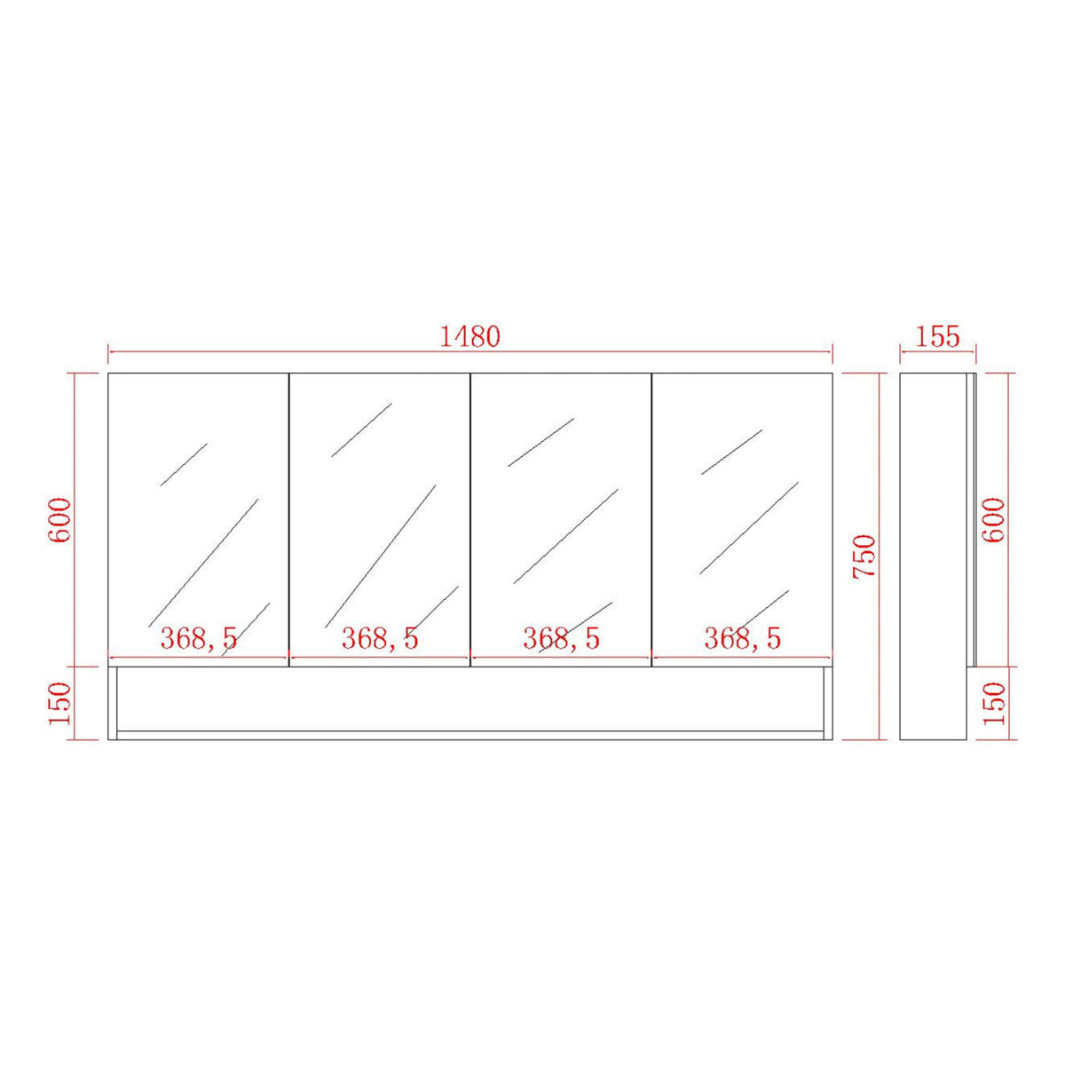 Fremantle Shaving Cabinet With Underneath Shelf, Matte White, 1500mm