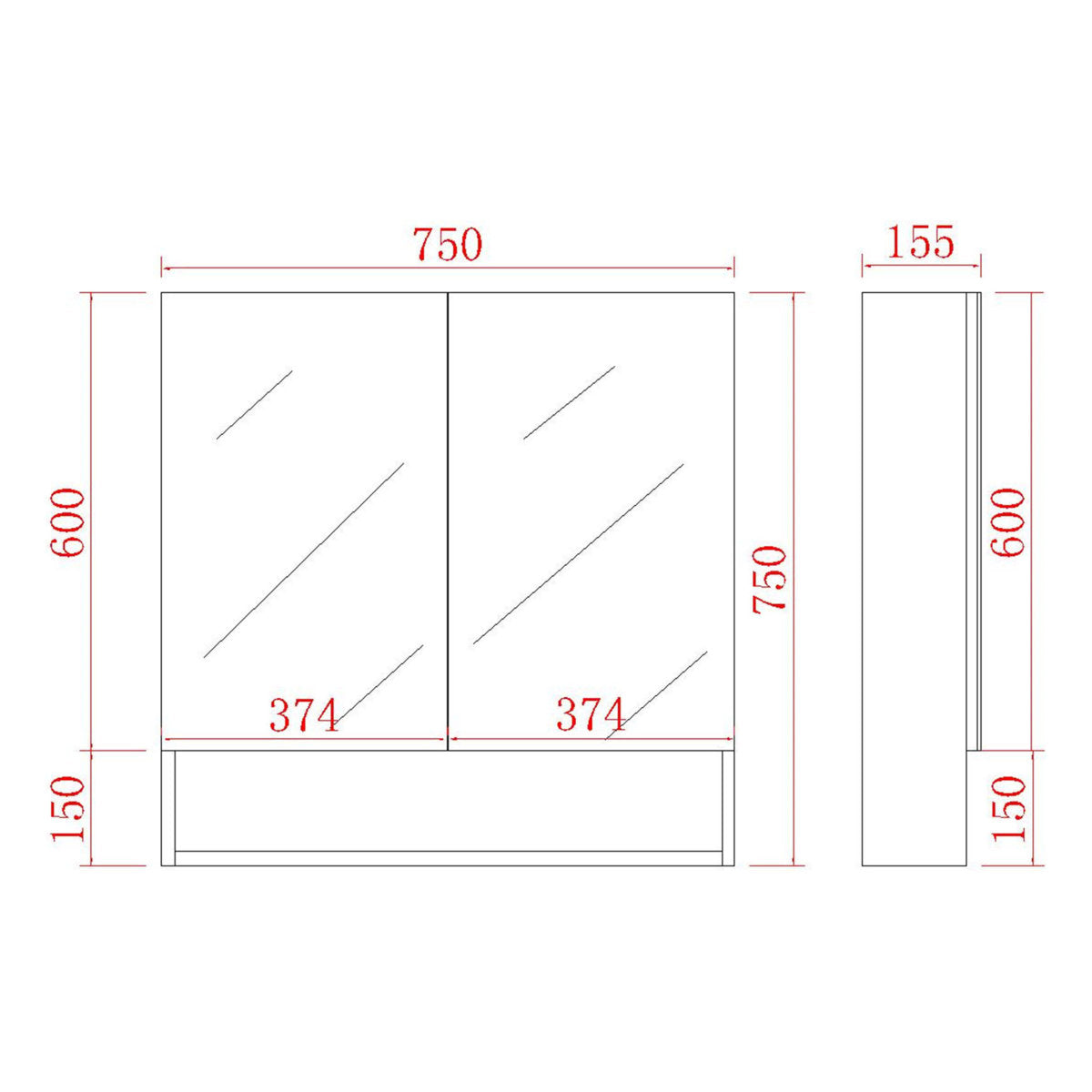 Fremantle Shaving Cabinet With Underneath Shelf, Matte White, 750mm