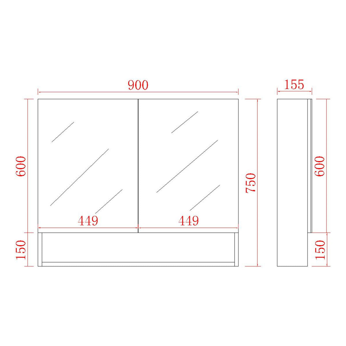 Fremantle Shaving Cabinet With Underneath Shelf, Matte White, 900mm