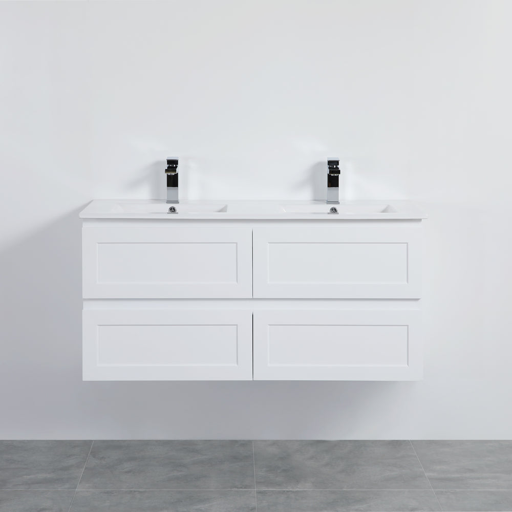 Tiffany 1200mm Double Basin Wall Hung Vanity Cabinet Matte White