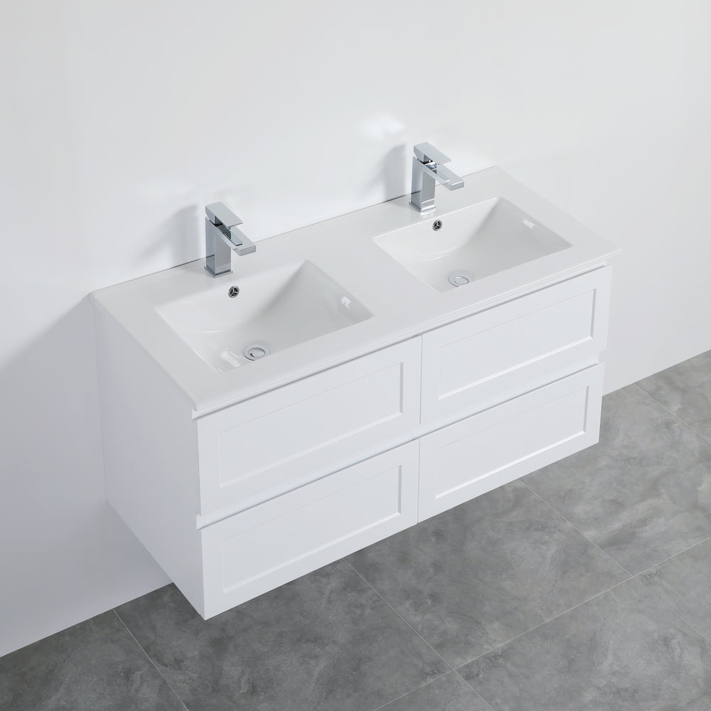 Tiffany 1200mm Double Basin Wall Hung Vanity Cabinet Matte White