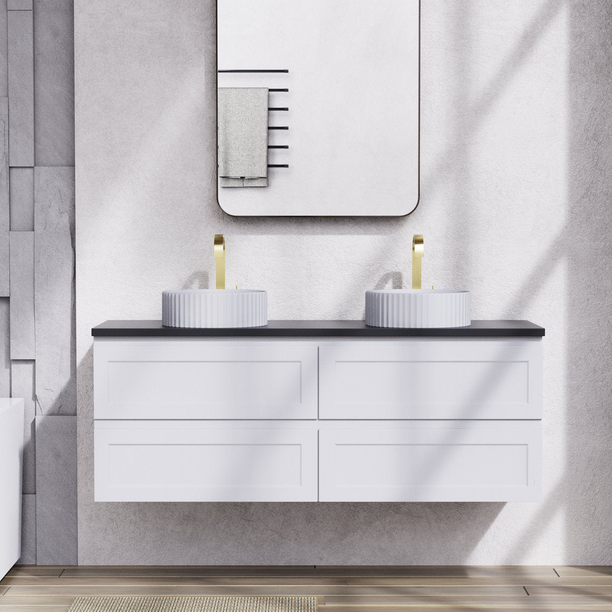 Tiffany 1500mm Double Basin Wall Hung Vanity Cabinet Matte White