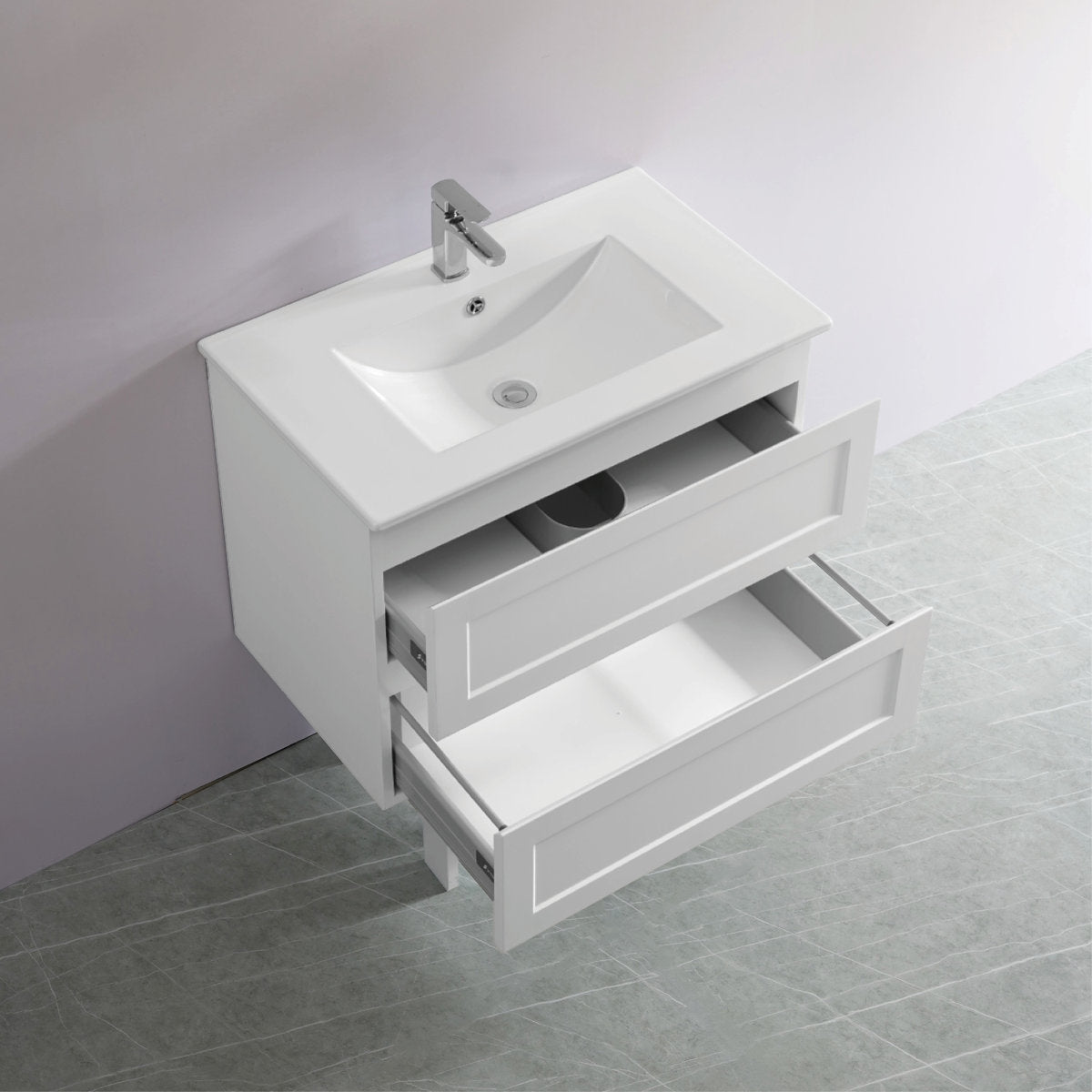 Tiffany 750mm Single Basin Wall Hung Vanity Cabinet Matte White
